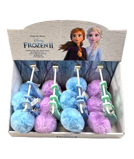 Frozen brush key ring display with pompom